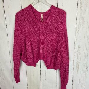 Elan Pink Knit V-Neck Cropped Sweater